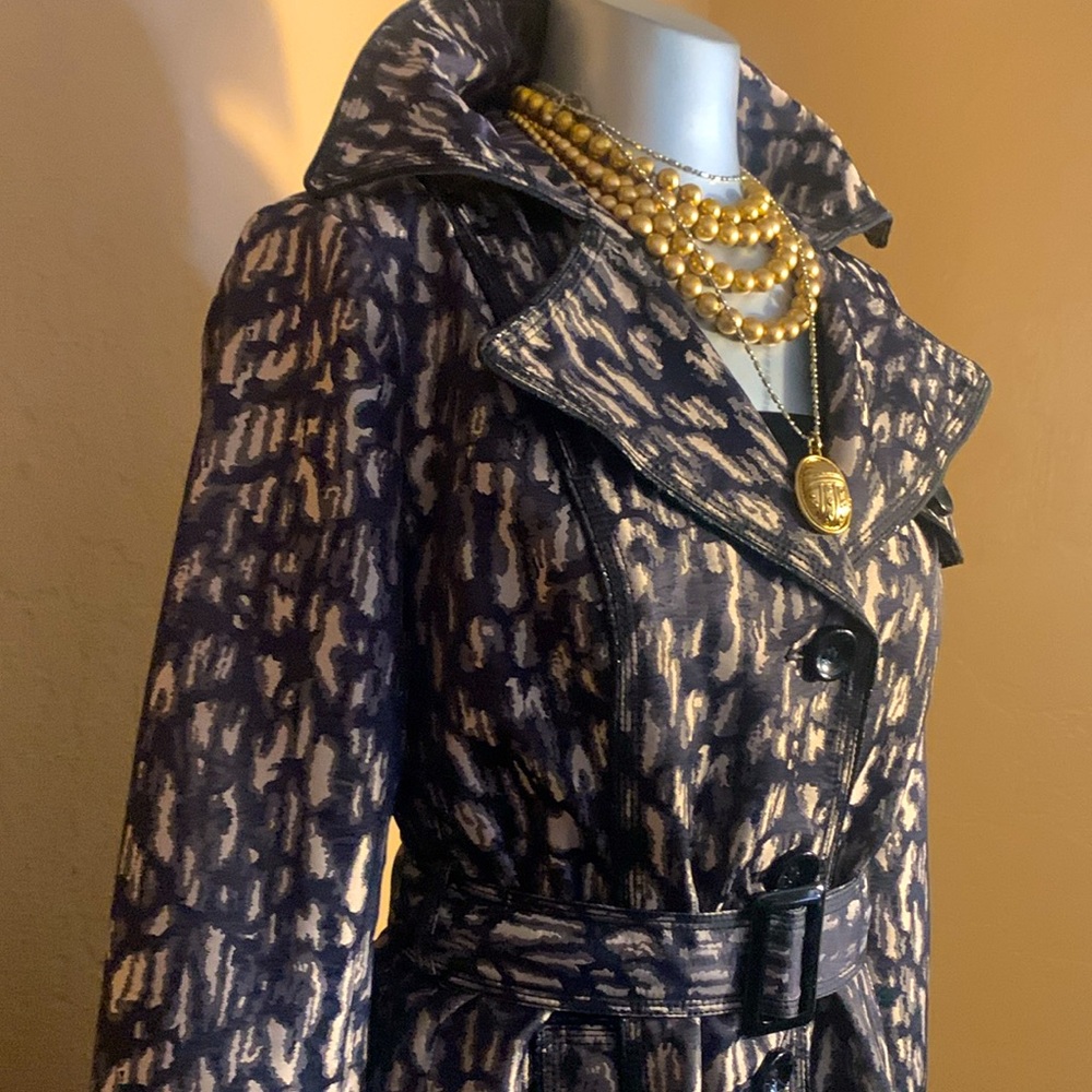 Vintage CACHE Animal Print Trench Coat. Sz S - Picture 2 of 5